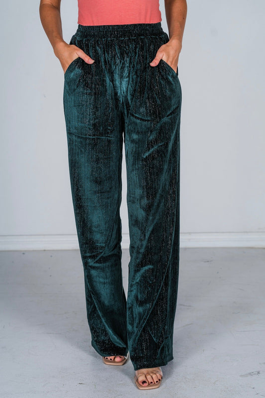 Green Velvet Straight - Leg Pants - Whiskey Skies - SOUTHERN GRACE