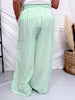 Green & White Striped Wide Leg Lounge Pants - Whiskey Skies - ODDI