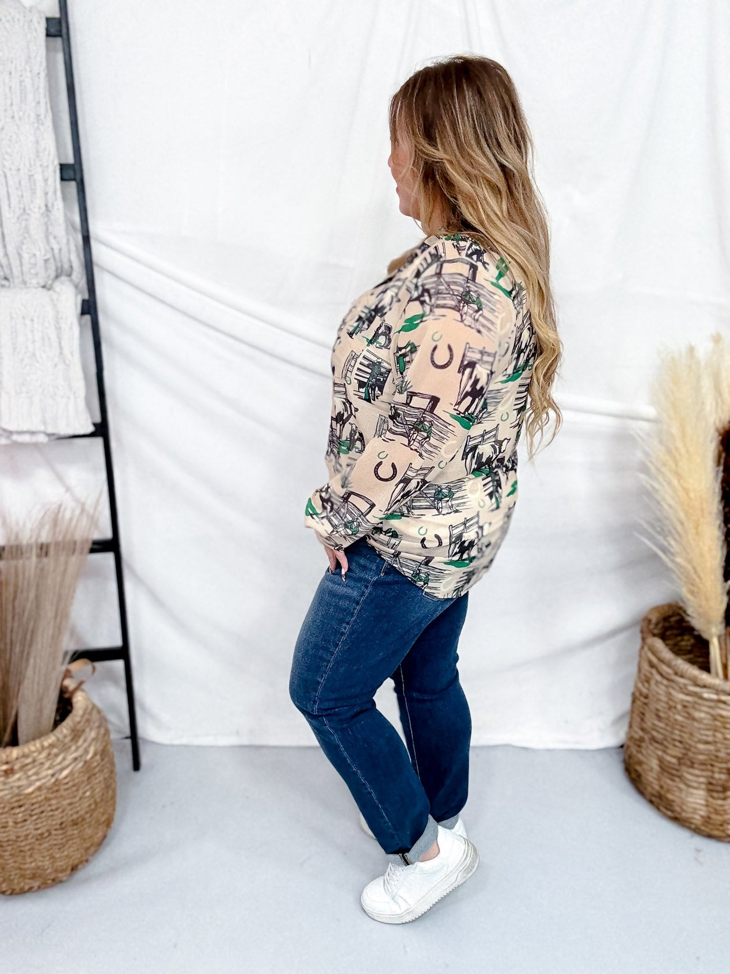 Greener Pastures Long Sleeve Button Down Western Top - Whiskey Skies - 2 FLY CO.
