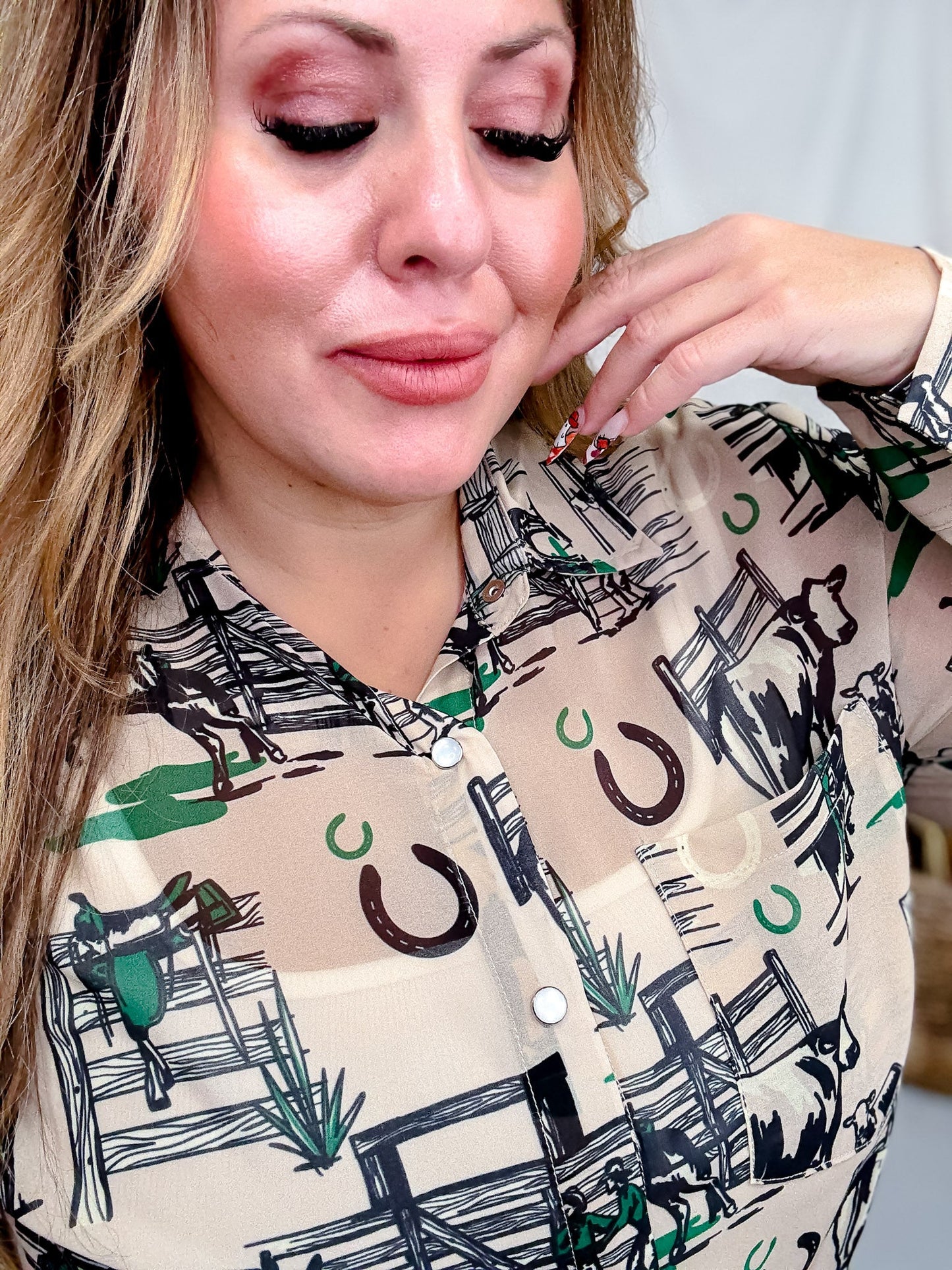 Greener Pastures Long Sleeve Button Down Western Top - Whiskey Skies - 2 FLY CO.