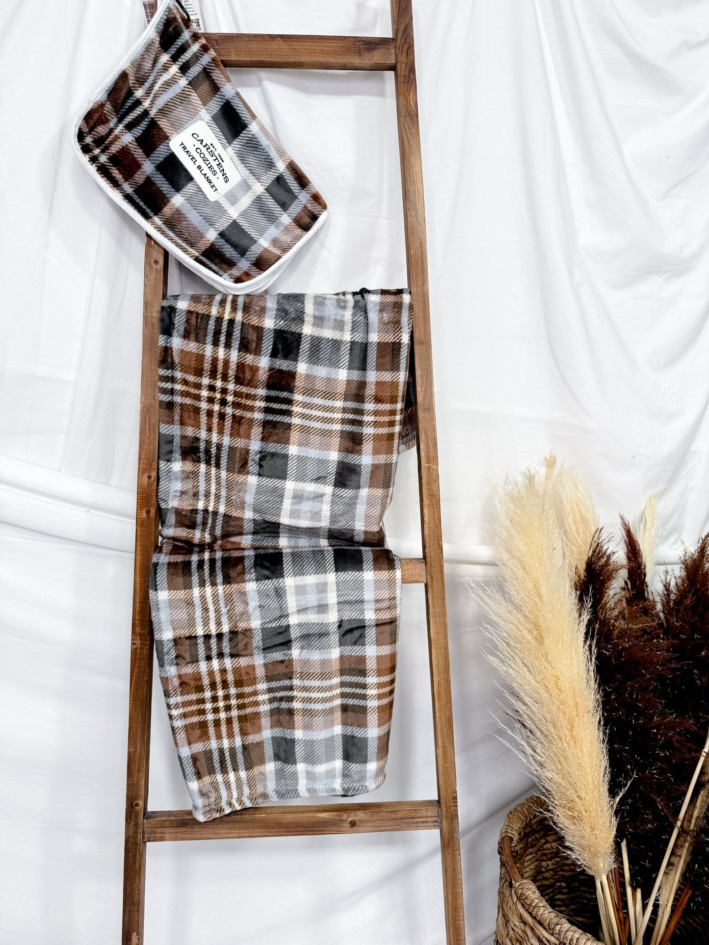 Grey & Chestnut Plaid Travel Blanket - Whiskey Skies - CARSTEN'S ENTERPRISES INC.