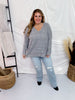 Grey Long Sleeve Fuzzy V - Neck Sweater - Whiskey Skies - BE STAGE