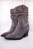 Grey Rhinestone Scrunchy Pull On Boots - Whiskey Skies - VERY G