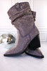 Grey Rhinestone Scrunchy Pull On Boots - Whiskey Skies - VERY G