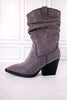 Grey Rhinestone Scrunchy Pull On Boots - Whiskey Skies - VERY G