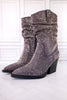 Grey Rhinestone Scrunchy Pull On Boots - Whiskey Skies - VERY G