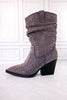 Grey Rhinestone Scrunchy Pull On Boots - Whiskey Skies - VERY G