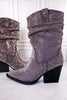 Grey Rhinestone Scrunchy Pull On Boots - Whiskey Skies - VERY G