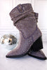 Grey Rhinestone Scrunchy Pull On Boots - Whiskey Skies - VERY G