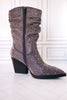 Grey Rhinestone Scrunchy Pull On Boots - Whiskey Skies - VERY G