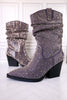 Grey Rhinestone Scrunchy Pull On Boots - Whiskey Skies - VERY G