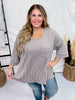 Grey Ribbed 3/4 Sleeve Boxy Top - Whiskey Skies - ANDREE BY UNIT