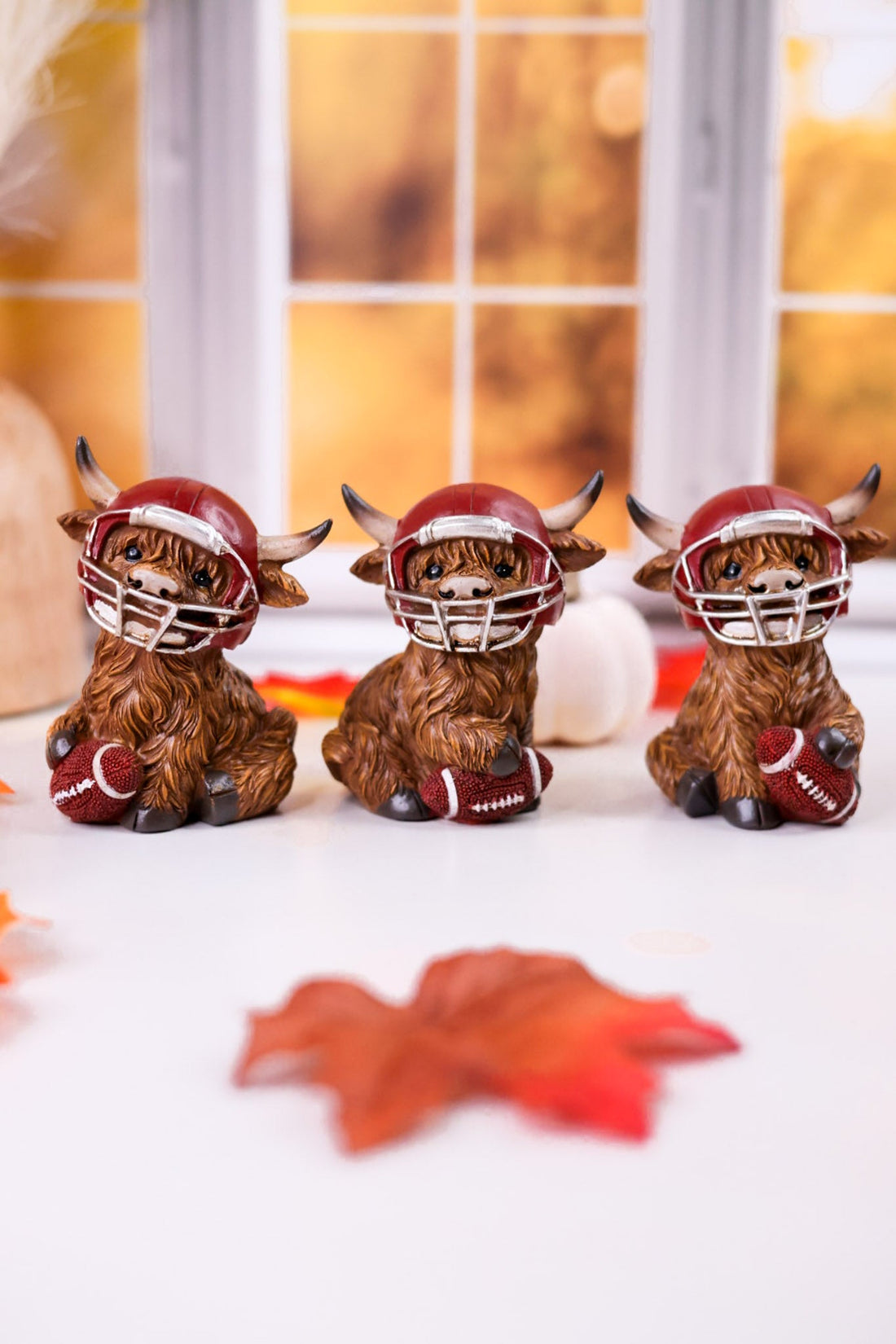 Gridiron Highland Cow Football Resin Sitters (Three Styles) - Whiskey Skies - HANNA'S HANDIWORKS