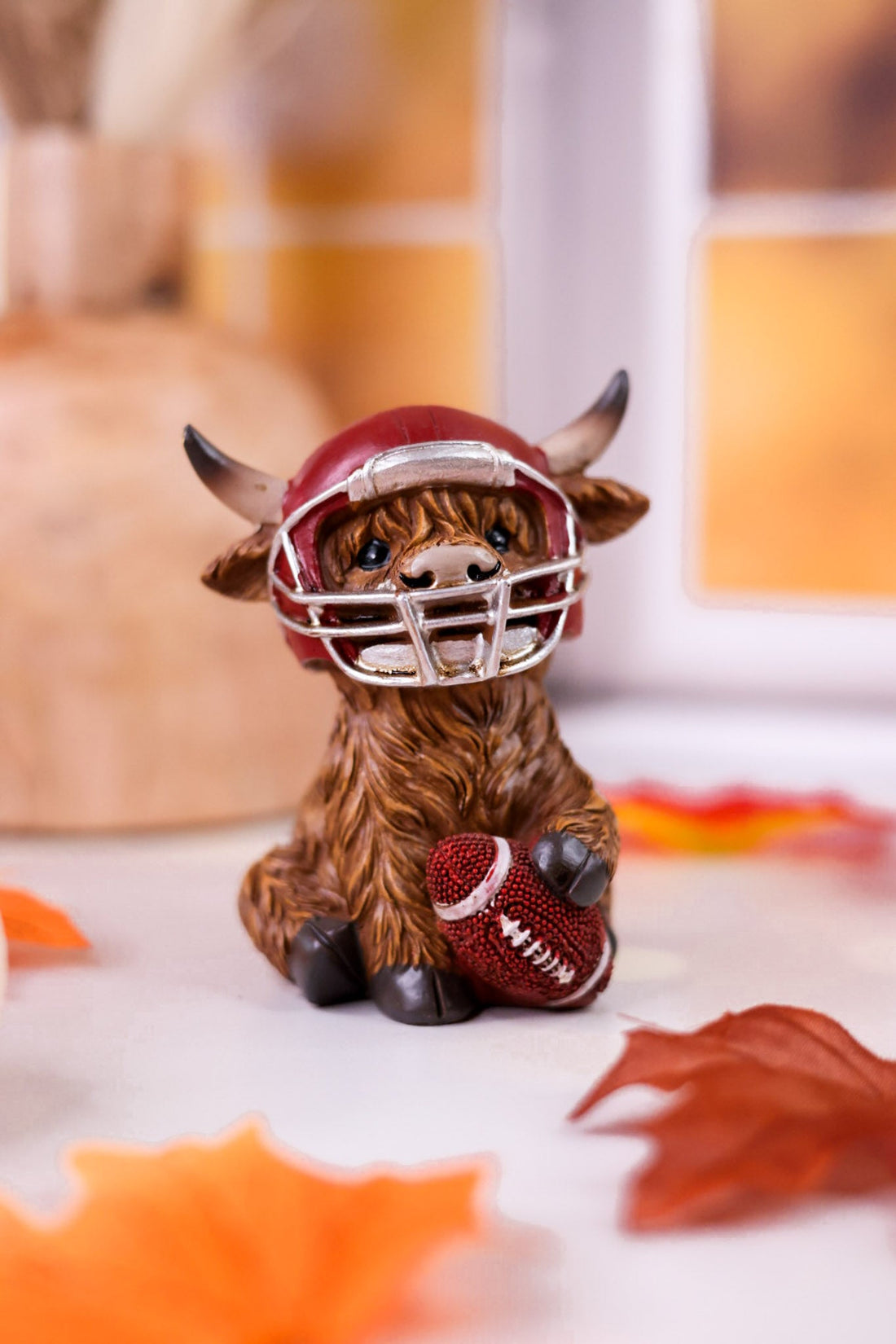 Gridiron Highland Cow Football Resin Sitters (Three Styles) - Whiskey Skies - HANNA'S HANDIWORKS