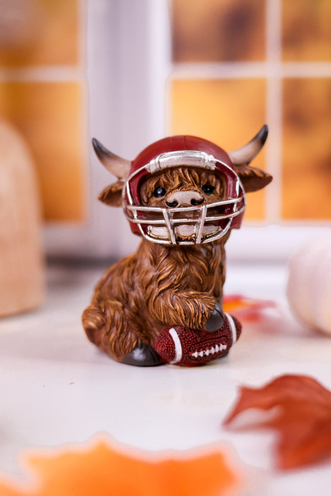 Gridiron Highland Cow Football Resin Sitters (Three Styles) - Whiskey Skies - HANNA'S HANDIWORKS