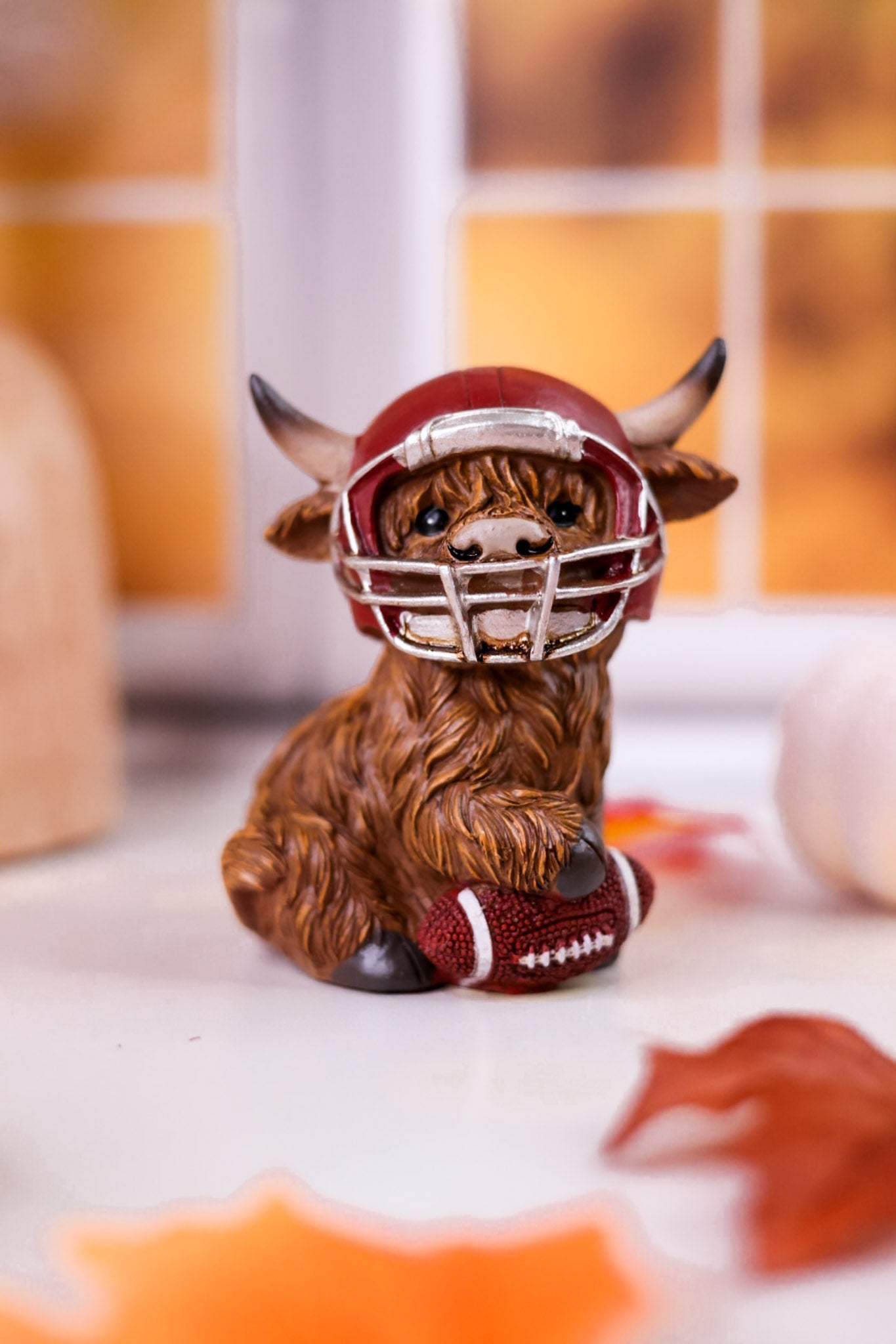 Gridiron Highland Cow Football Resin Sitters (Three Styles) - Whiskey Skies - HANNA'S HANDIWORKS