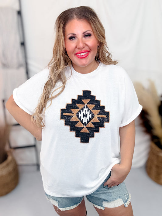 Guadalupe Sparkle Short Sleeve Sequin Detailed Top - Whiskey Skies - 2 FLY CO.