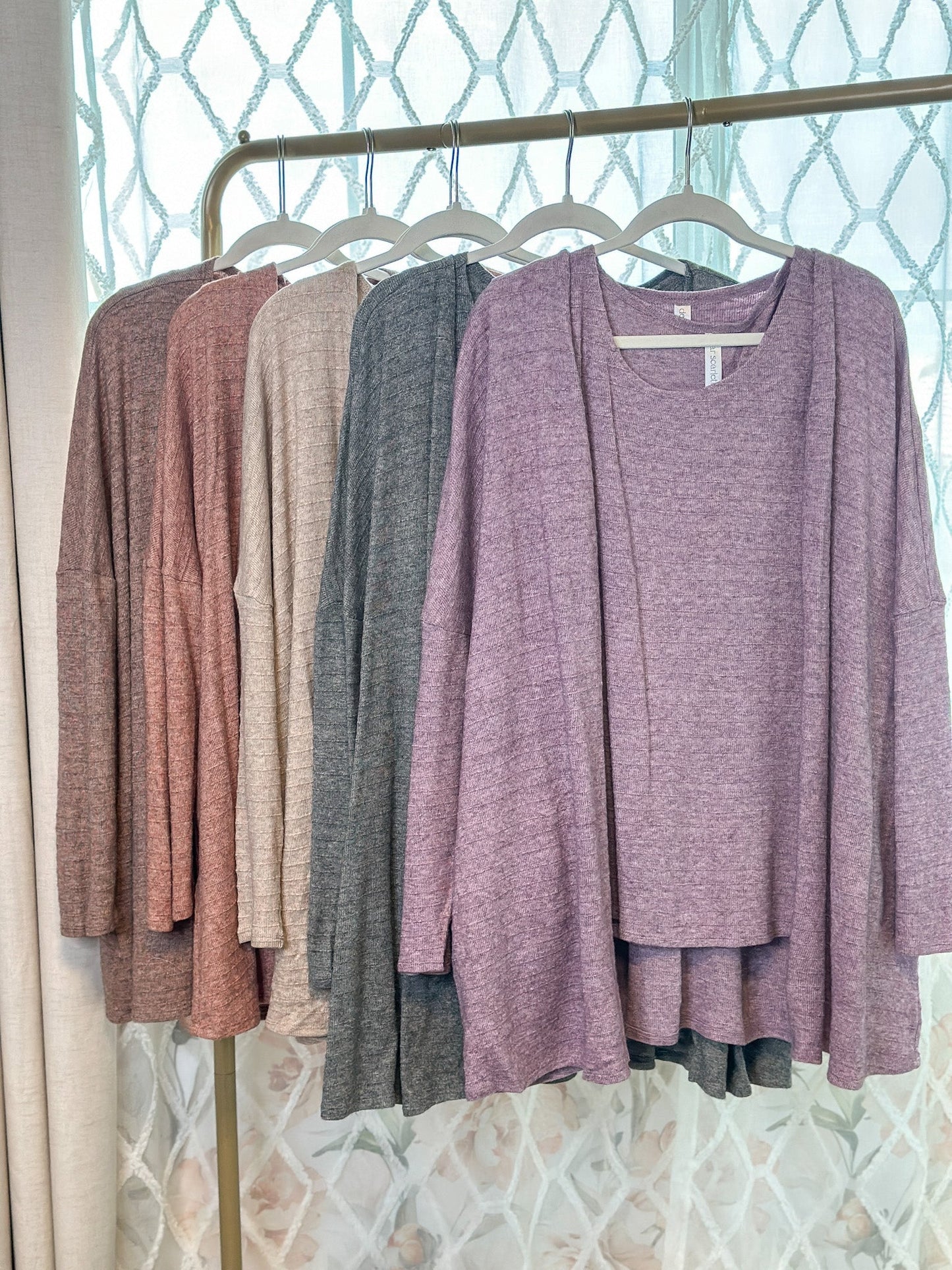 Hacci Striped Cardigan & Tank Top Set (5 Colors) - Whiskey Skies - DEAR SCARLETT