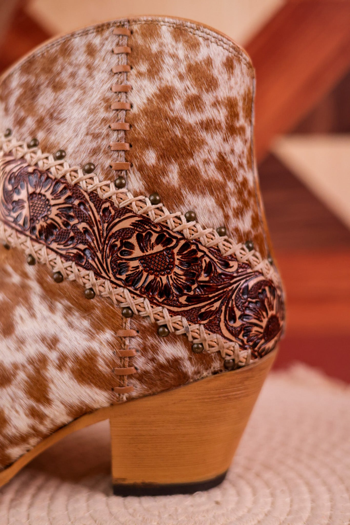 Hair - On Hide Boots with Floral Tooling - Whiskey Skies - MYRA BAGS