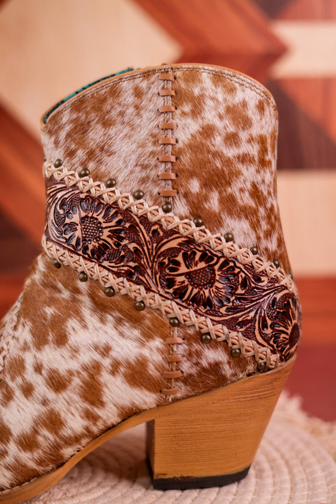 Hair - On Hide Boots with Floral Tooling - Whiskey Skies - MYRA BAGS