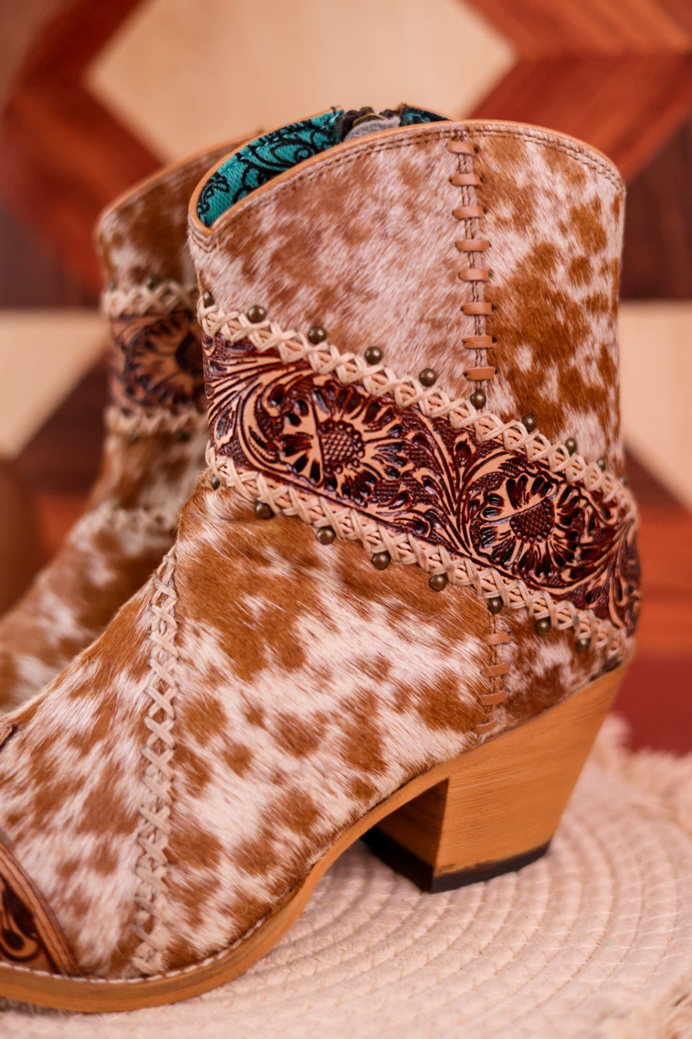 Hair - On Hide Boots with Floral Tooling - Whiskey Skies - MYRA BAGS