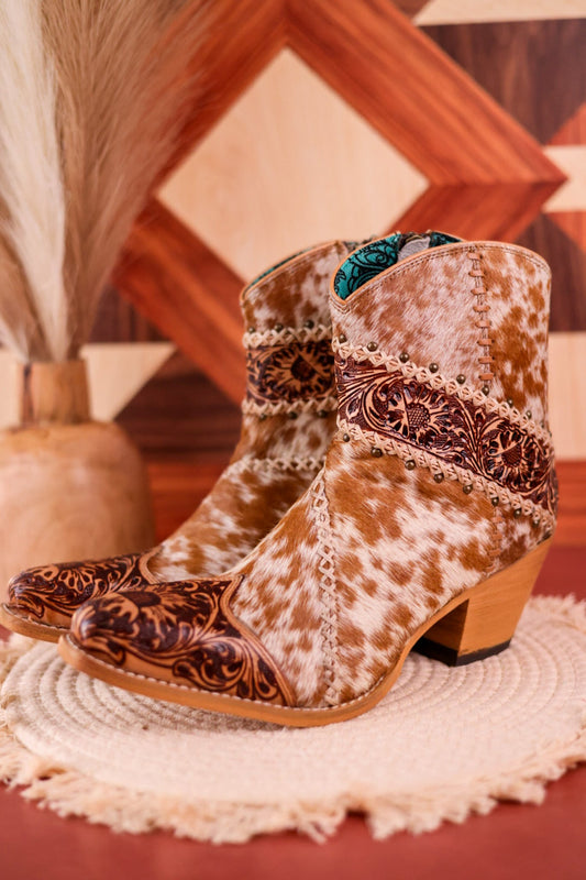 Hair - On Hide Boots with Floral Tooling - Whiskey Skies - MYRA BAGS