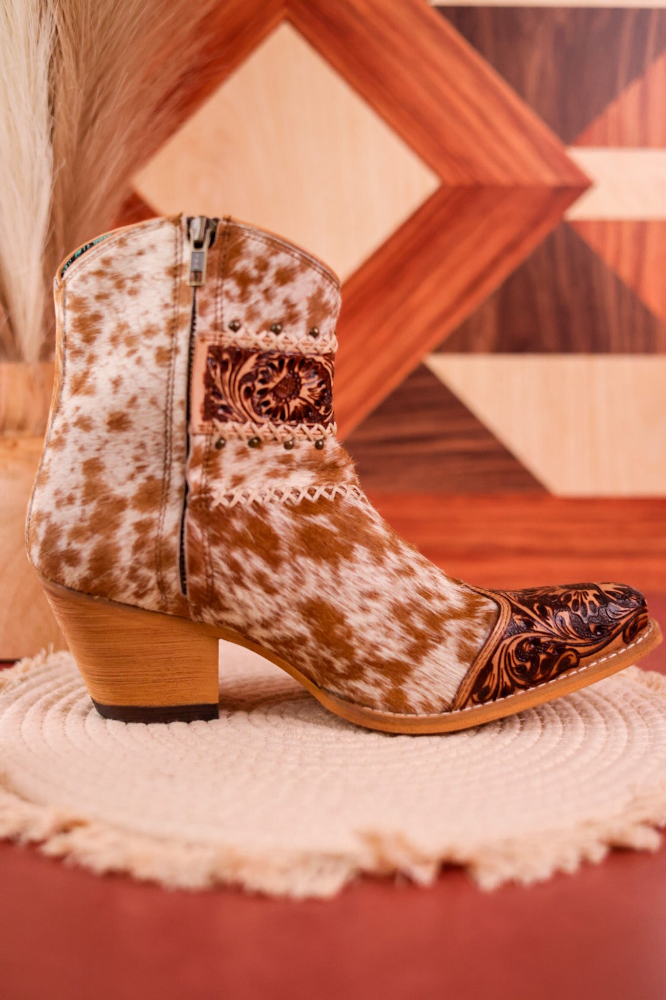 Hair - On Hide Boots with Floral Tooling - Whiskey Skies - MYRA BAGS