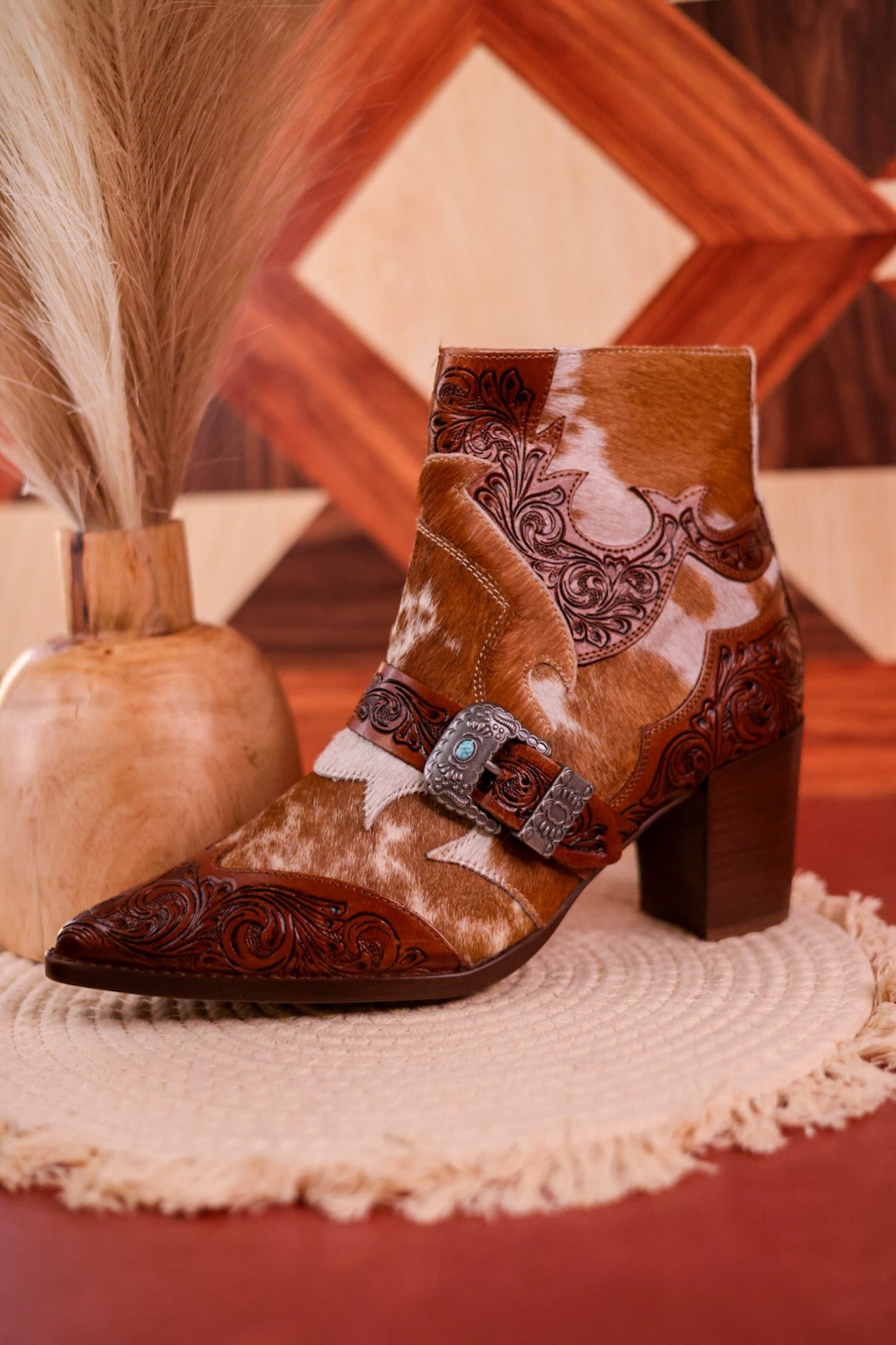 Hair - On Hide Boots with Turquoise Buckle Detail - Whiskey Skies - MYRA BAGS