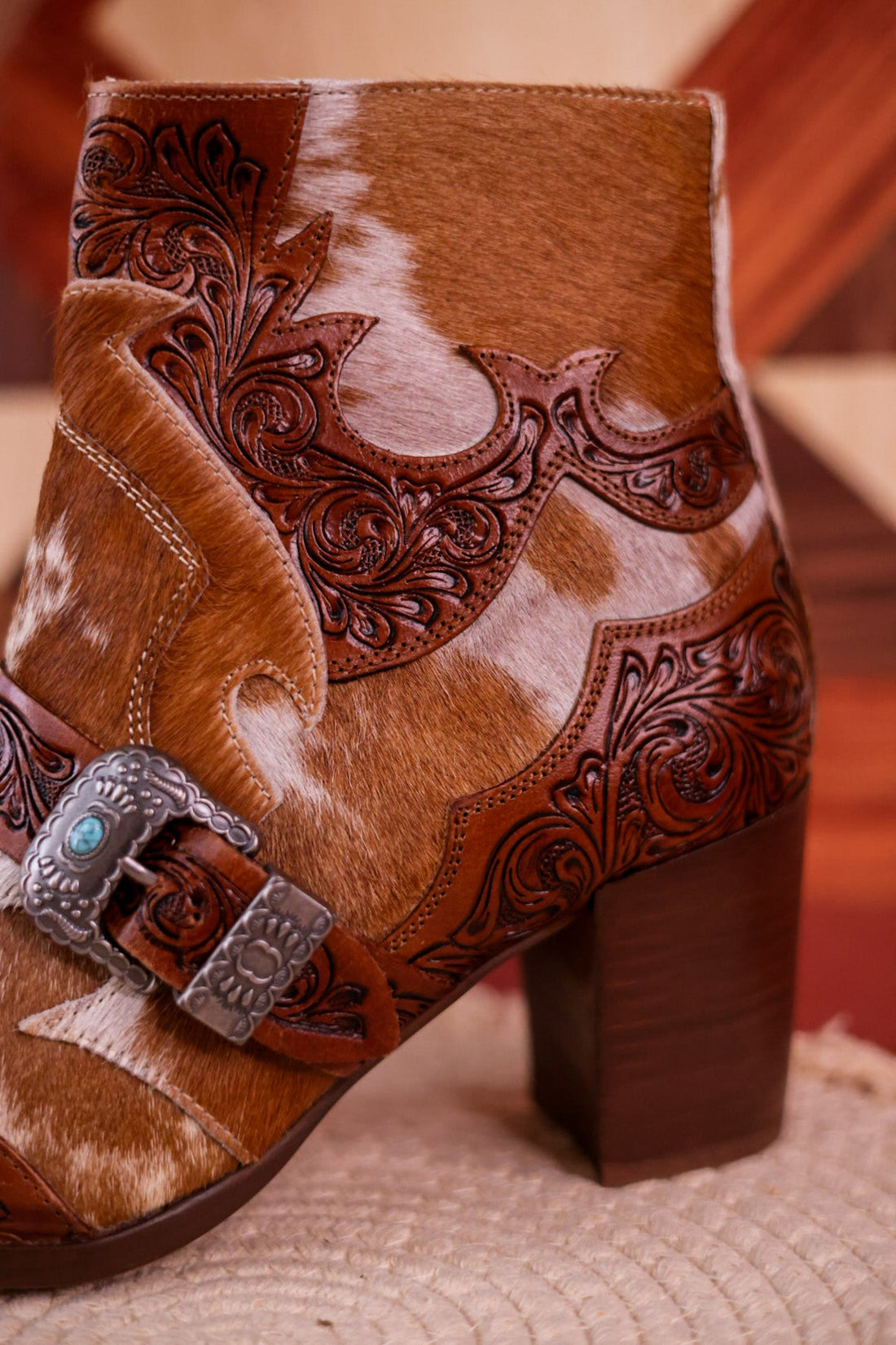 Hair - On Hide Boots with Turquoise Buckle Detail - Whiskey Skies - MYRA BAGS