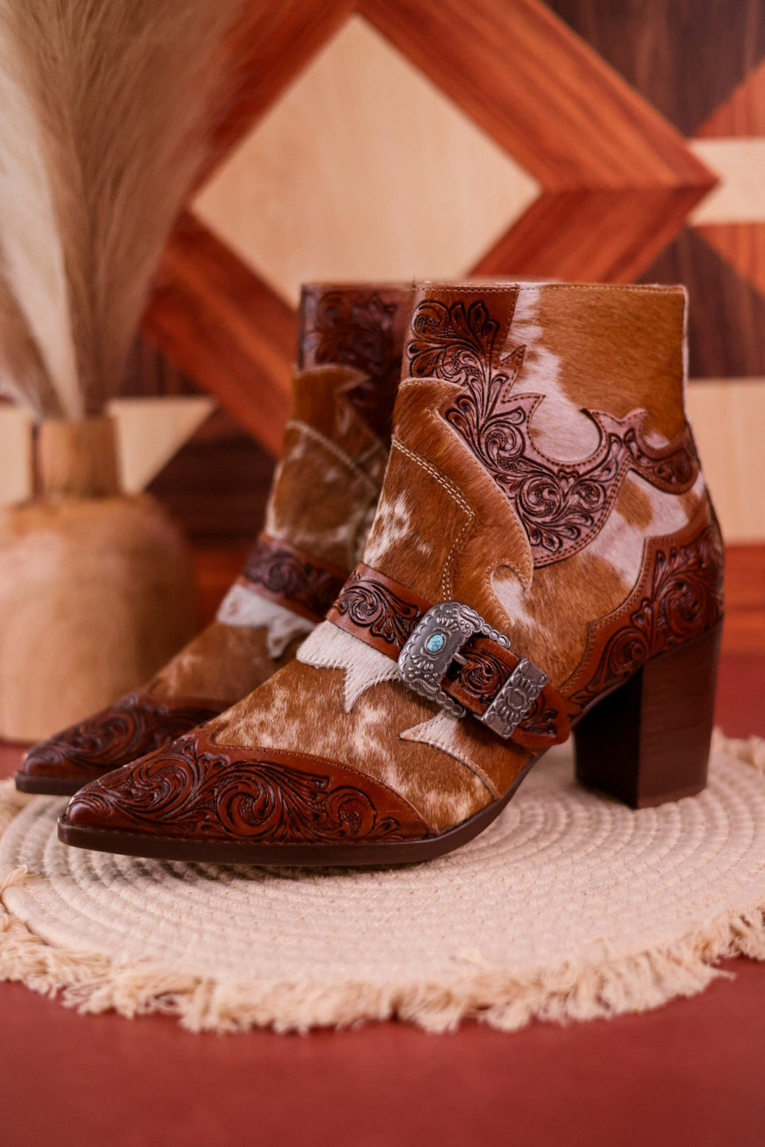 Hair - On Hide Boots with Turquoise Buckle Detail - Whiskey Skies - MYRA BAGS