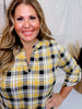 Half Sleeve Soft Knit Yellow Plaid Top - Whiskey Skies - WHITE BIRCH