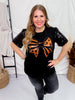 Halloween Bow Sequin Puff Sleeve Top - Whiskey Skies - SOUTHERN GRACE