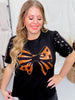 Halloween Bow Sequin Puff Sleeve Top - Whiskey Skies - SOUTHERN GRACE