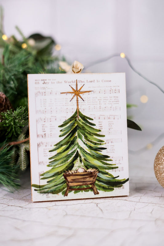 Hand Painted Tree With Manger Ornament - Whiskey Skies - TRANSPAC