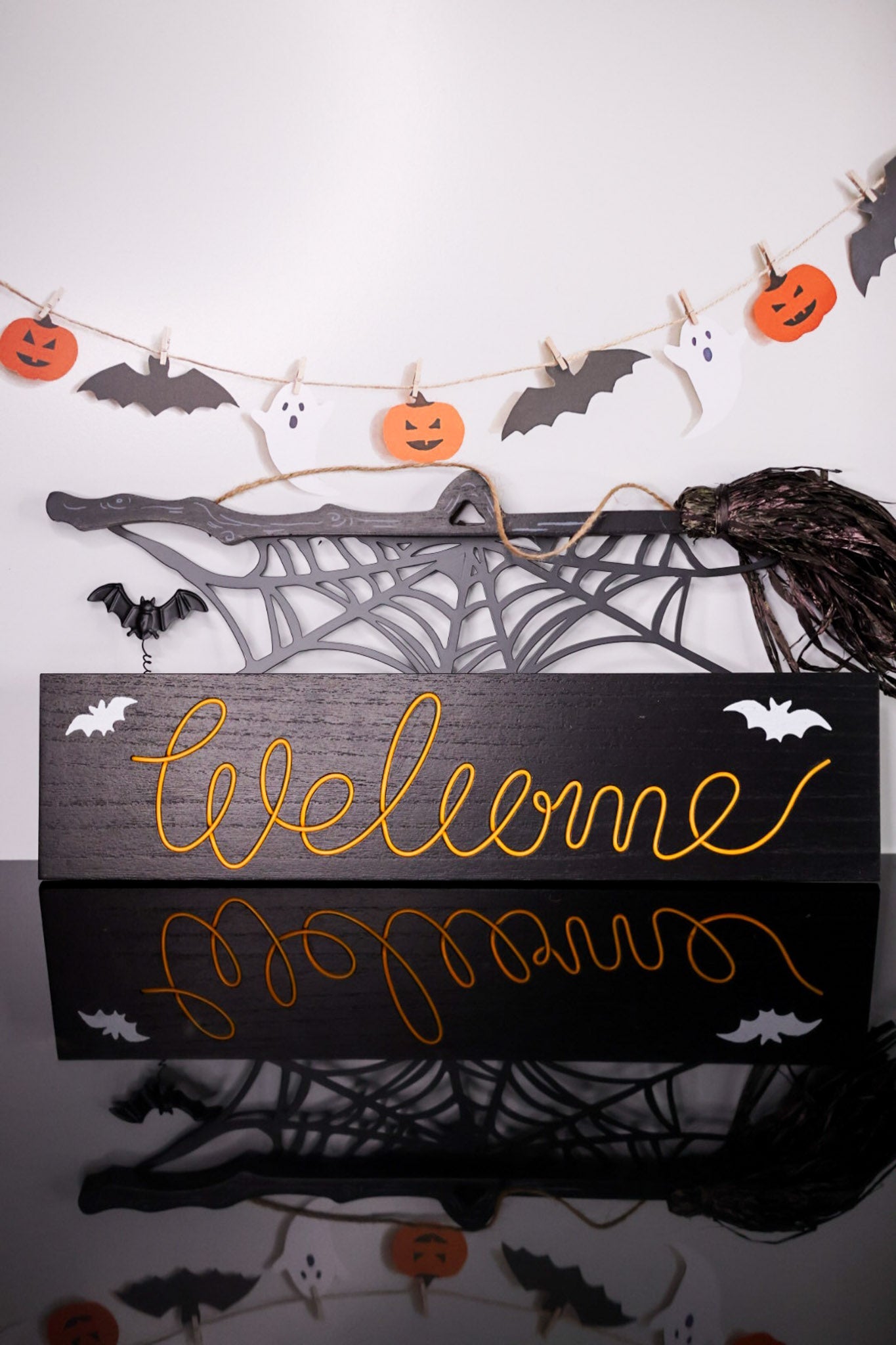 Hanging Neon "Welcome" Sign With Witch Broom - Whiskey Skies - SPECIAL T IMPORTS INC