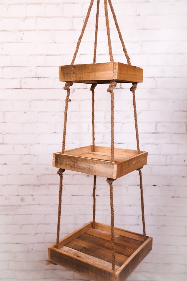 Hanging Three Tiered Wood With Rope - Whiskey Skies - KALALOU