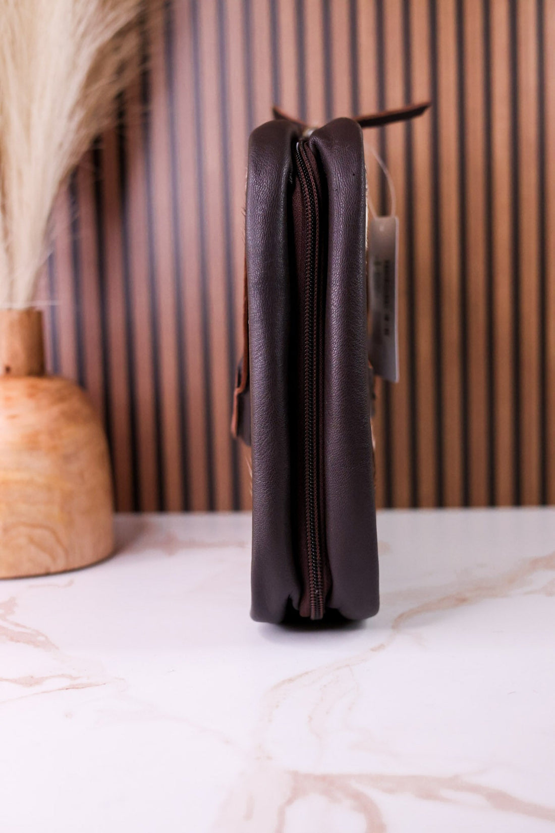 Hanging Travel Toiletries Bag With Brown Hairon Leather - Whiskey Skies - BOHO RANCH SHOP