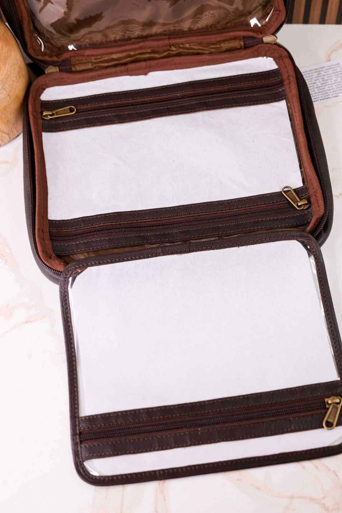 Hanging Travel Toiletries Bag With Brown Hairon Leather - Whiskey Skies - BOHO RANCH SHOP