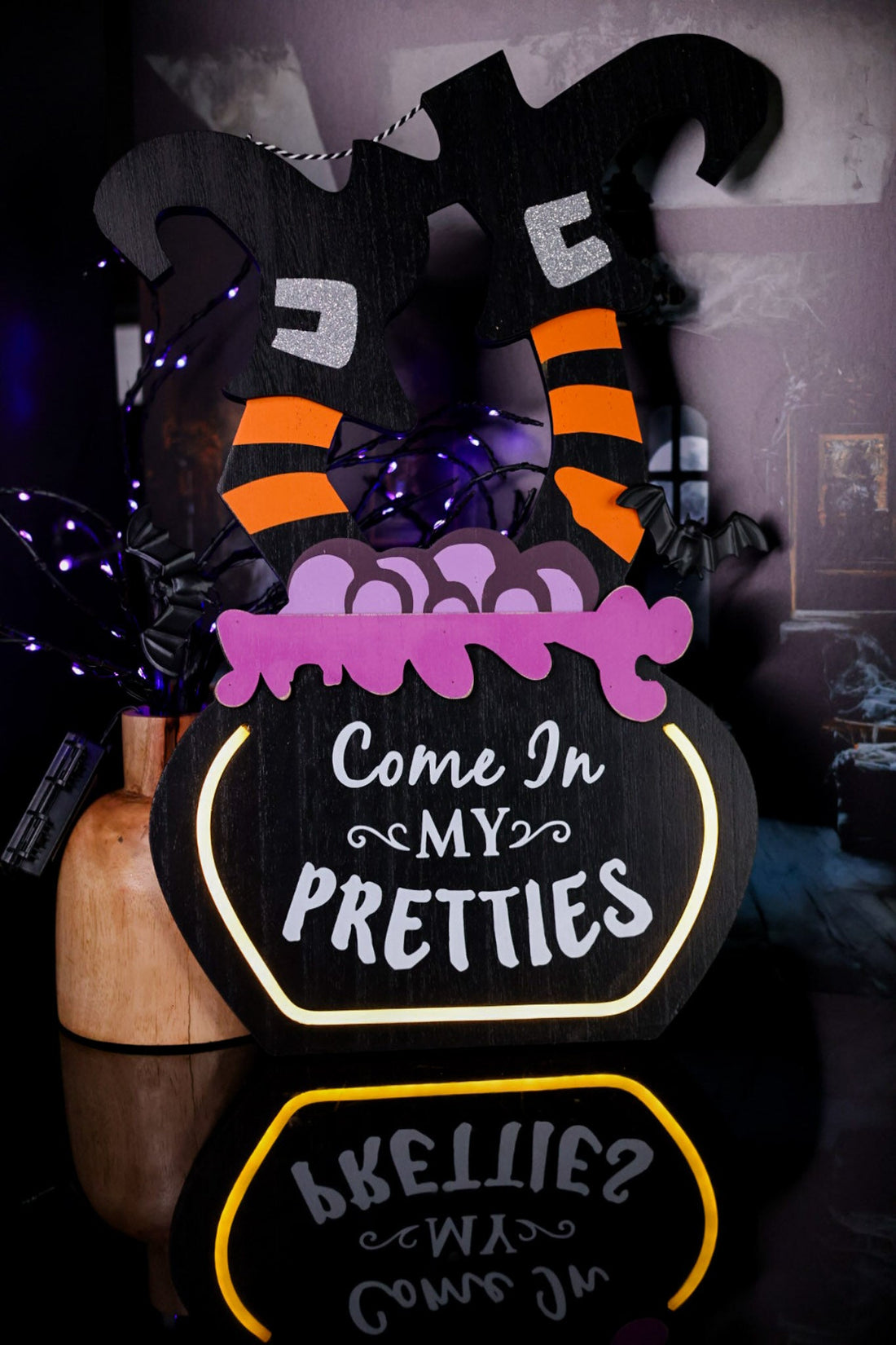 Hanging Witch Legs Sign With Glowing Outline - Whiskey Skies - SPECIAL T IMPORTS INC