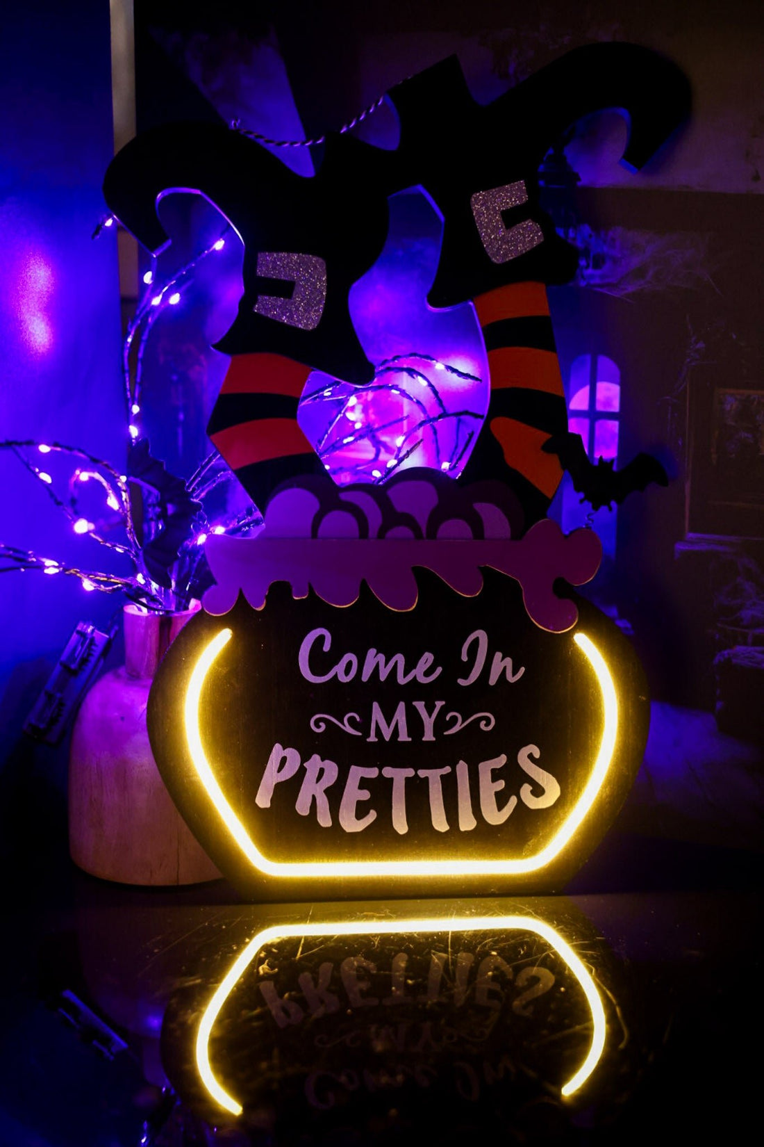 Hanging Witch Legs Sign With Glowing Outline - Whiskey Skies - SPECIAL T IMPORTS INC