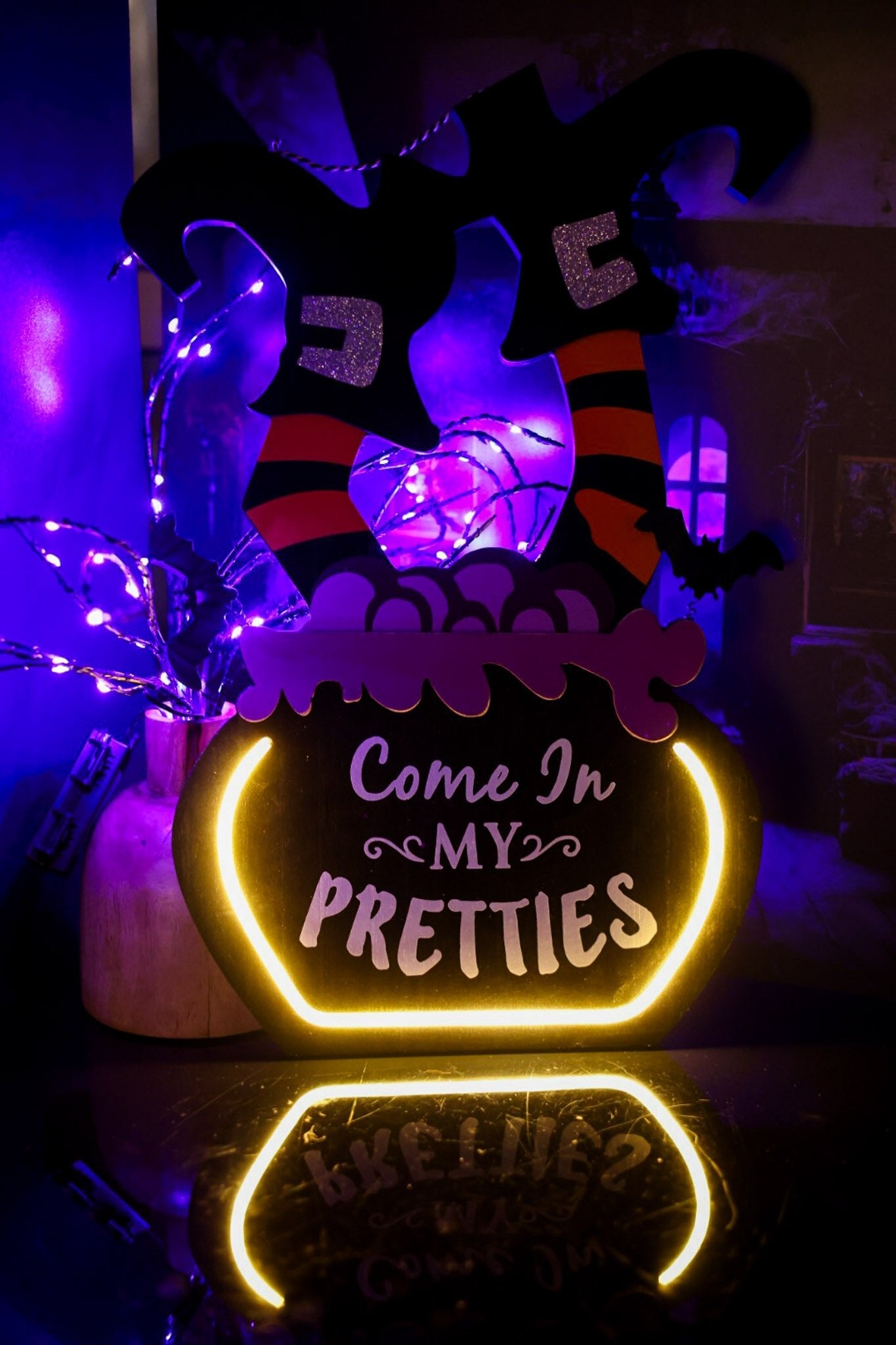 Hanging Witch Legs Sign With Glowing Outline - Whiskey Skies - SPECIAL T IMPORTS INC