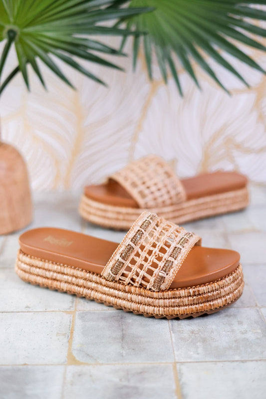Hangover Raffia Platform Sandals - Whiskey Skies - CORKYS FOOTWEAR