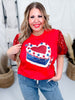 Happy Birthday America Graphic Tee with Sequin Sleeves - Whiskey Skies - SOUTHERN GRACE