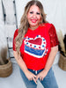 Happy Birthday America Graphic Tee with Sequin Sleeves - Whiskey Skies - SOUTHERN GRACE
