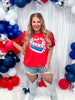 Happy Birthday America Graphic Tee with Sequin Sleeves - Whiskey Skies - SOUTHERN GRACE