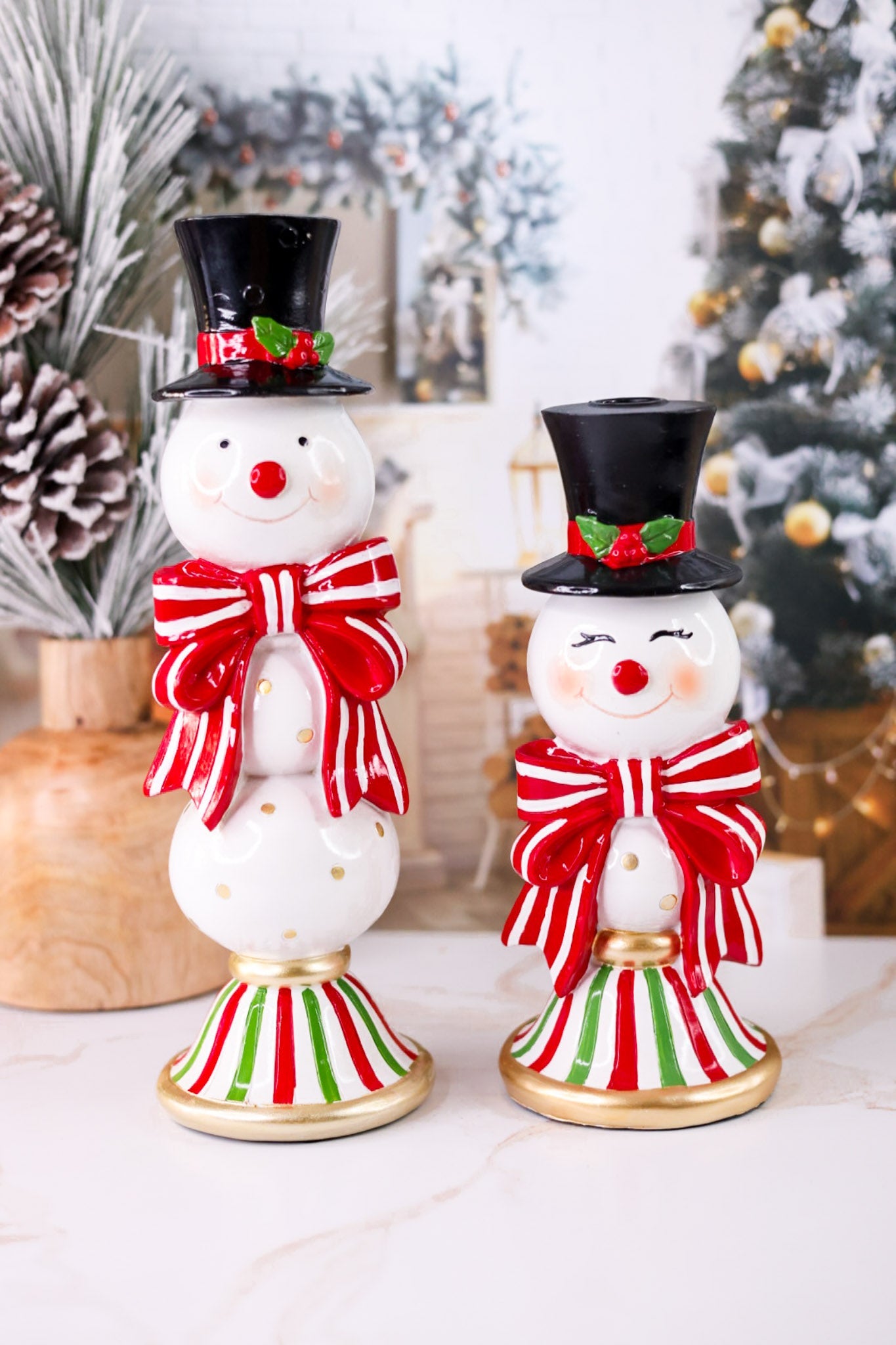 Happy Snowman Candle Stick Holder (2 Sizes) - Whiskey Skies - RAZ IMPORTS