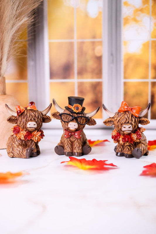 Harvest Highland Cow Resin Tabletop Decorations (3 Styles) - Whiskey Skies - HANNA'S HANDIWORKS