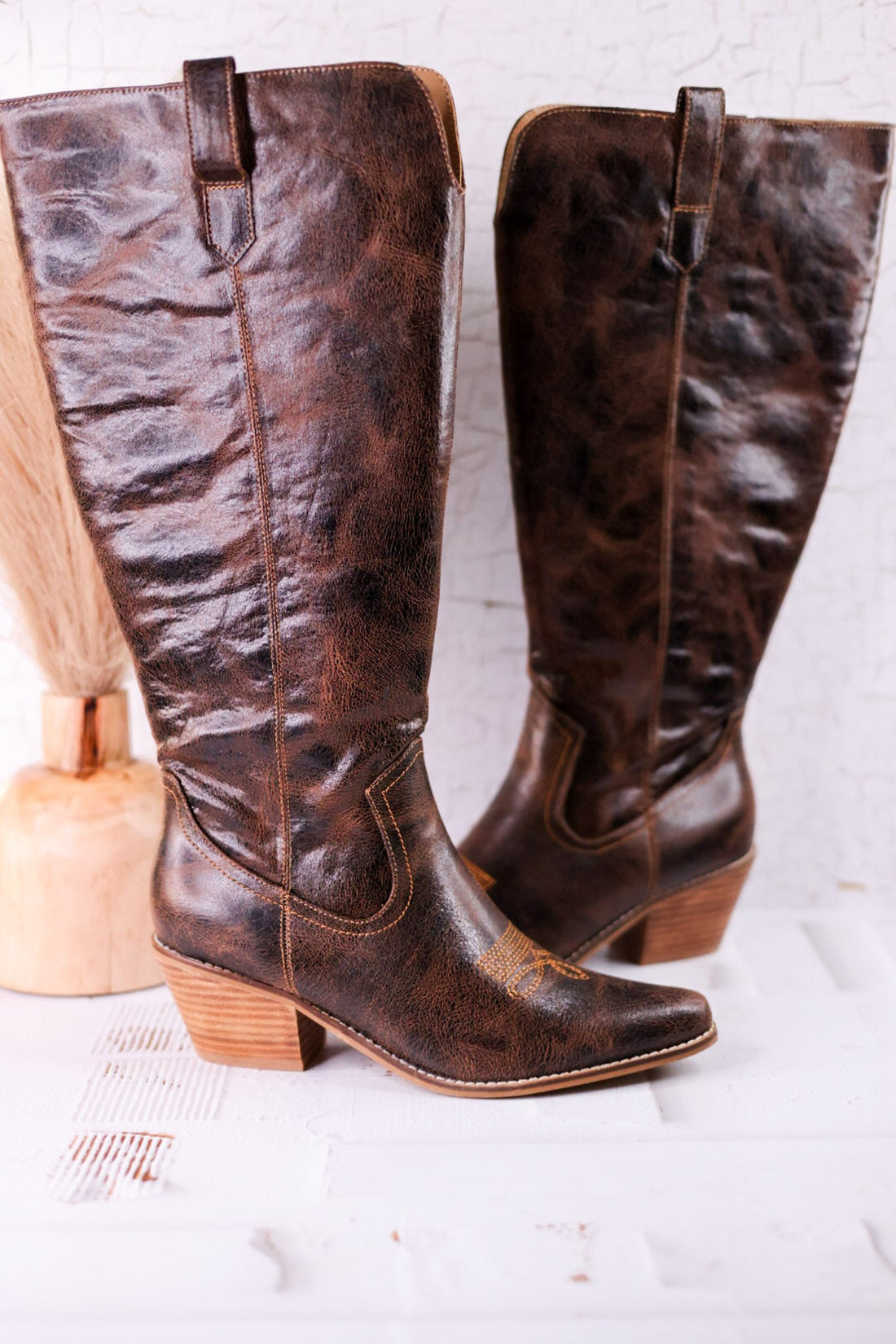 Hat's Off Espresso Crinkle Wide Calf Boots - Whiskey Skies - CORKYS FOOTWEAR