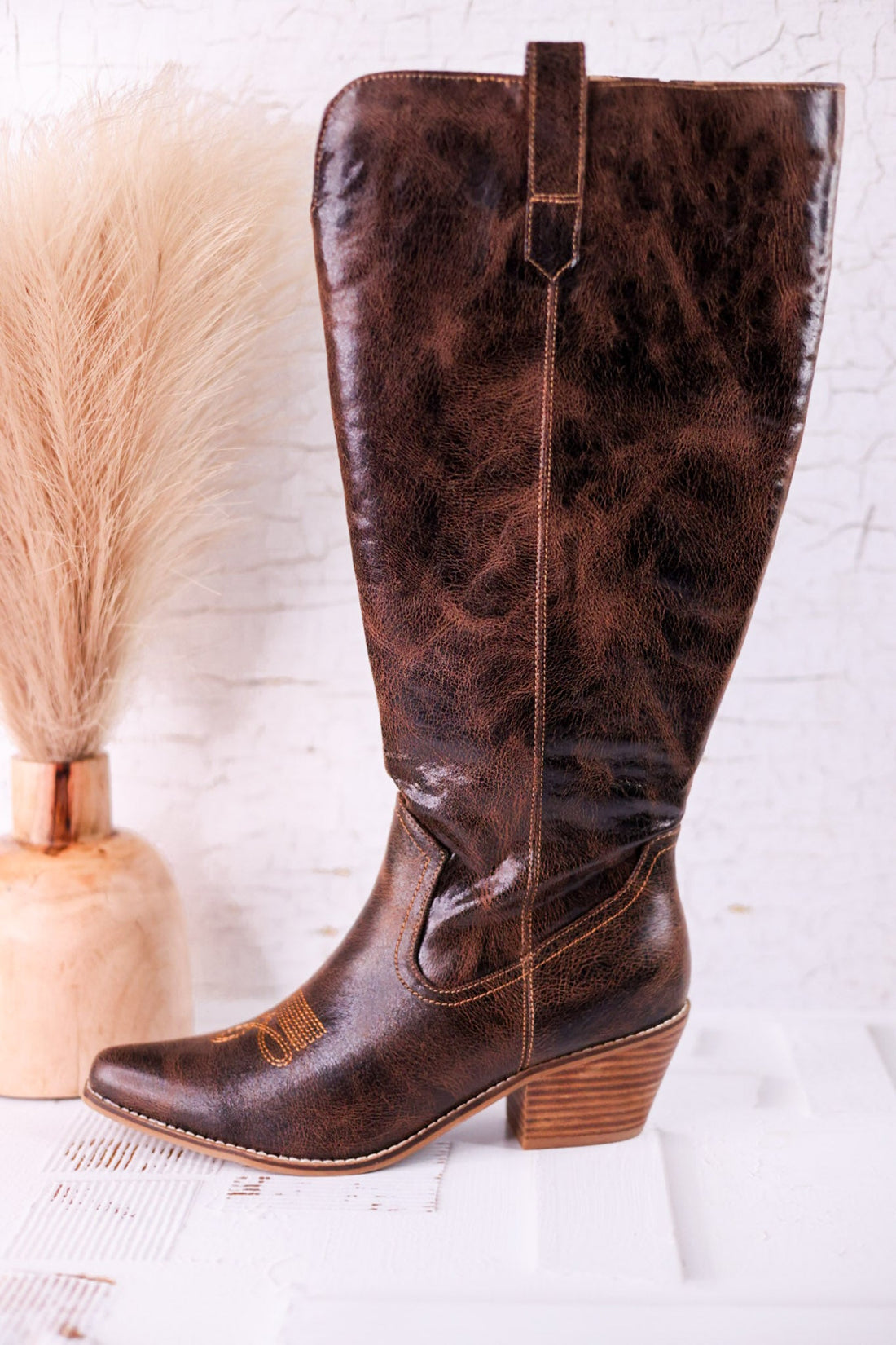Hat's Off Espresso Crinkle Wide Calf Boots - Whiskey Skies - CORKYS FOOTWEAR