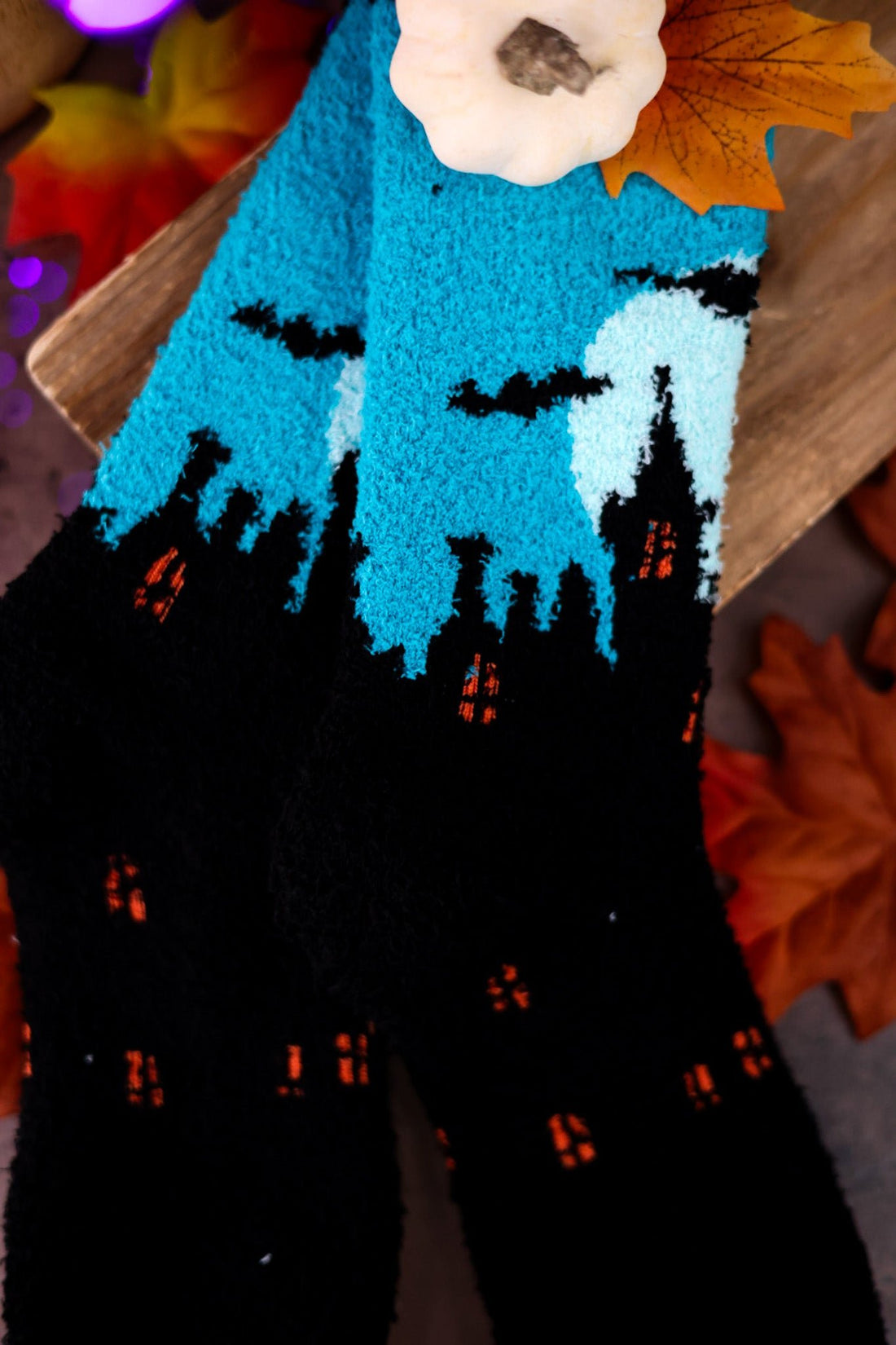 Haunted House Fuzzy Crew Socks - Whiskey Skies - CRESCENT SOCK COMPANY